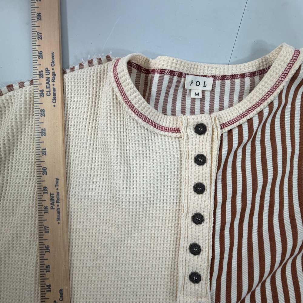 POL Oversized Thermal Woven Patchwork Crochet Kni… - image 7